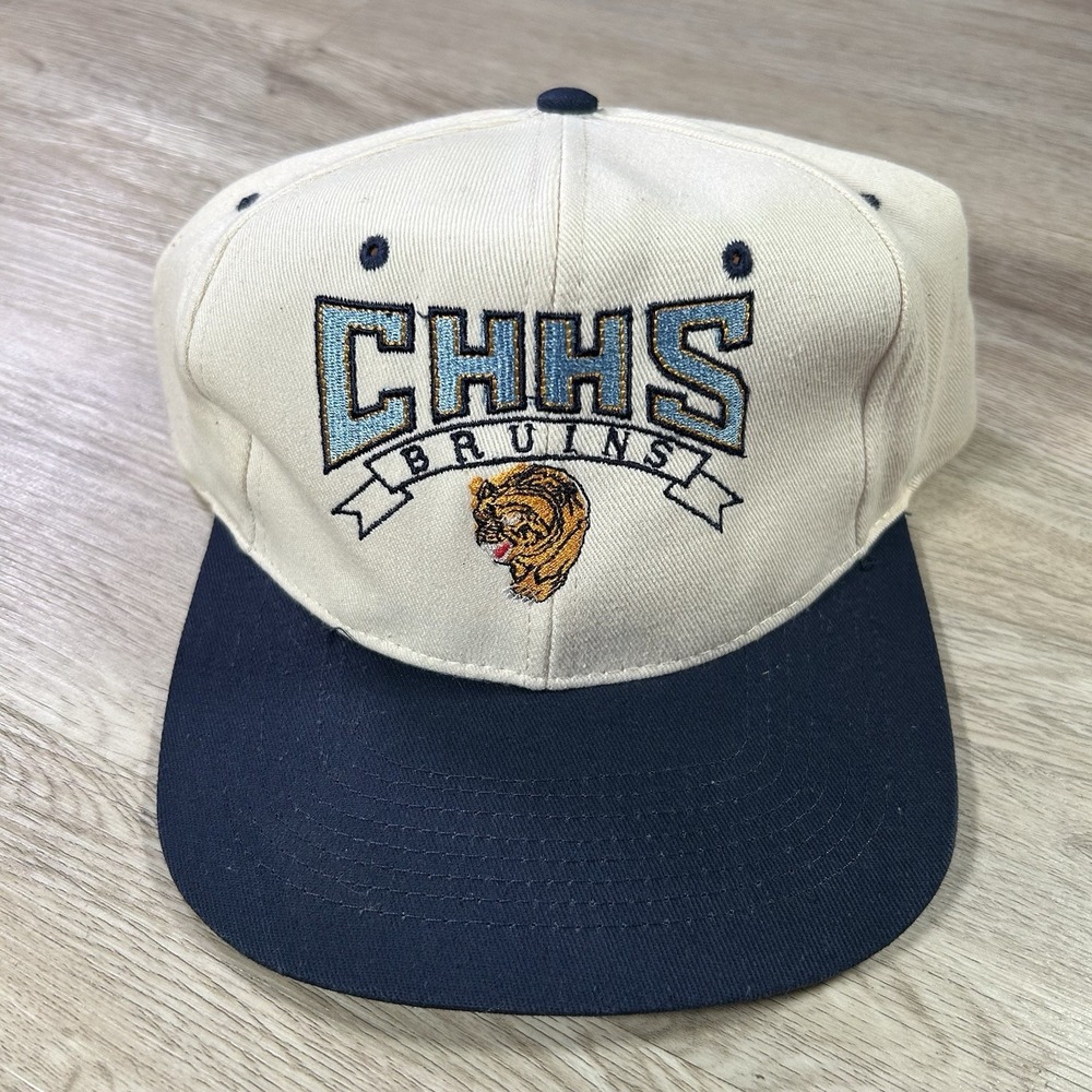 VTG 90s Central Hardin Bruins Snapback Hat KC Beige Blue Cap